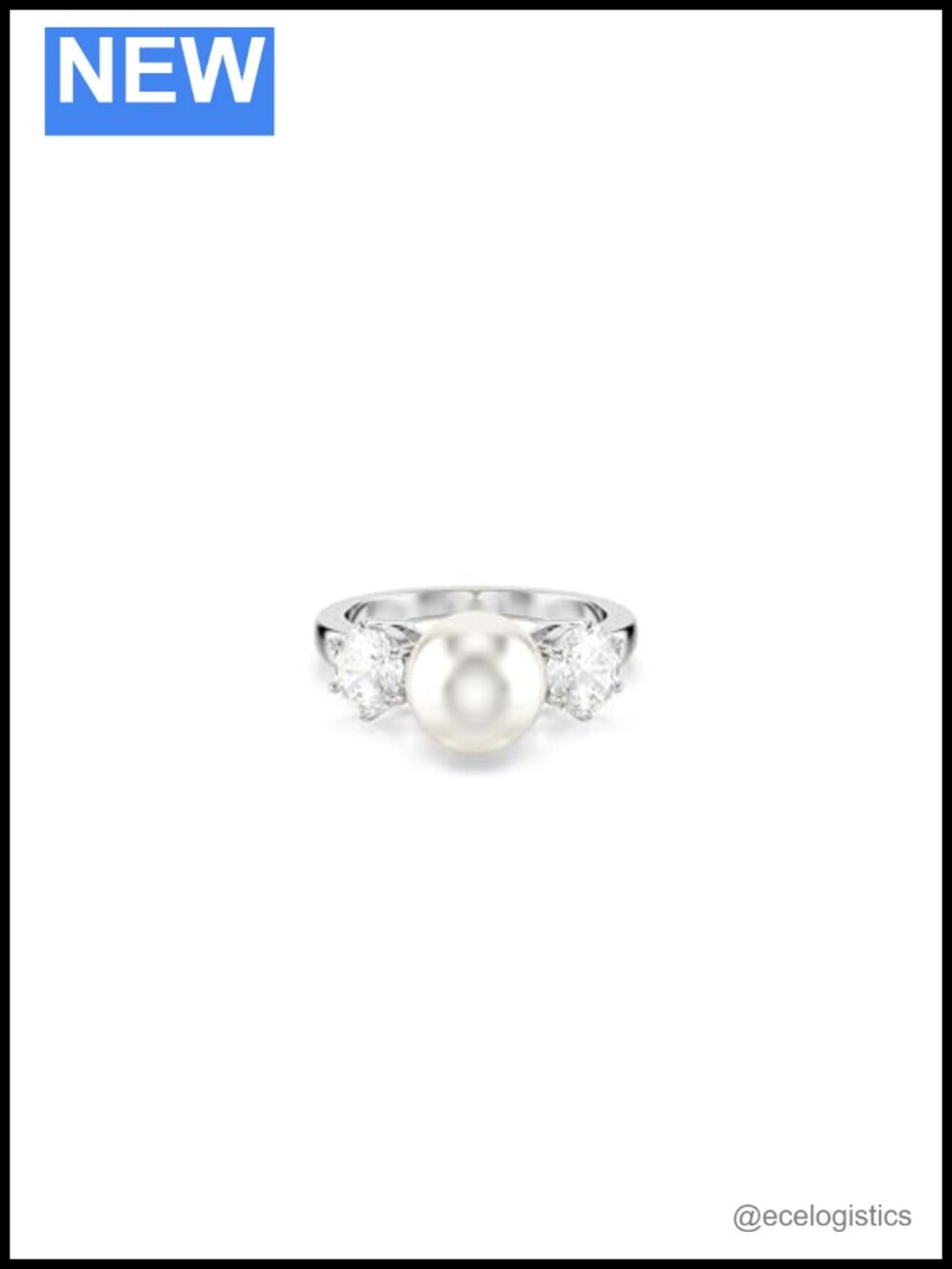 Swarovski Matrix Ring Crystal Pearl Round Cut Rhodium Plated Cocktail Statement